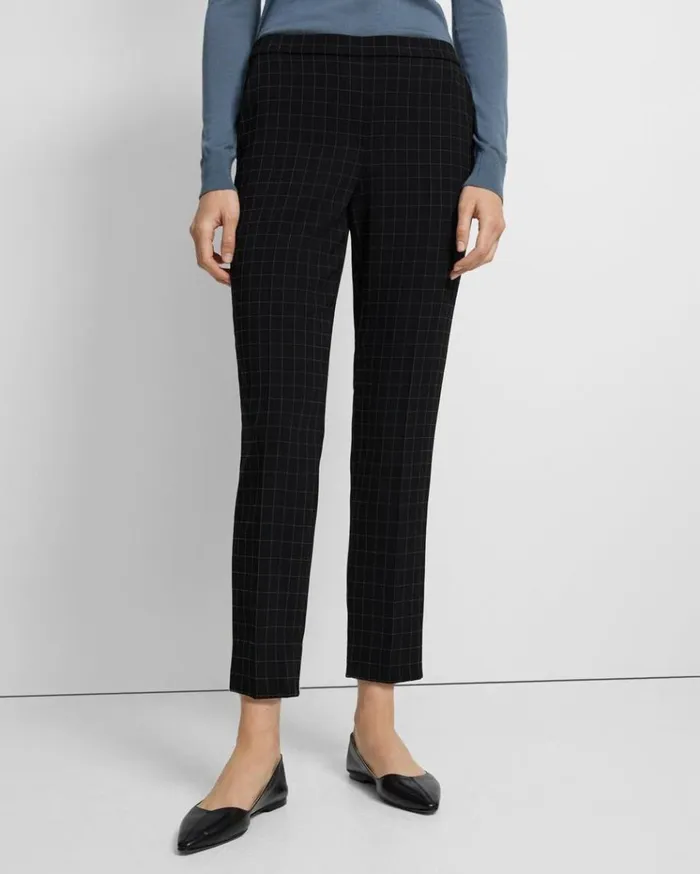 Theory Treeca PullOn Pant In Checked Crepe Black Multi Women Pants