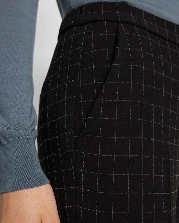 Theory Treeca PullOn Pant In Checked Crepe Black Multi Women Pants