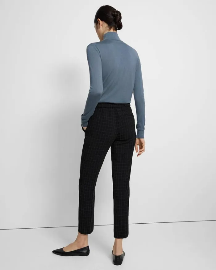 Theory Treeca PullOn Pant In Checked Crepe Black Multi Women Pants