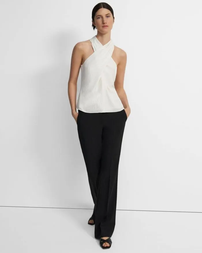 Theory Twisted Halter Top In Washed Twill Ivory Women Tops Theory Twisted Halter Top In Washed Twill Ivory Women Tops
