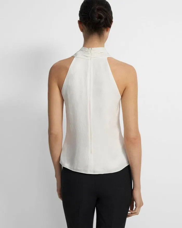 Theory Twisted Halter Top In Washed Twill Ivory Women Tops Theory Twisted Halter Top In Washed Twill Ivory Women Tops