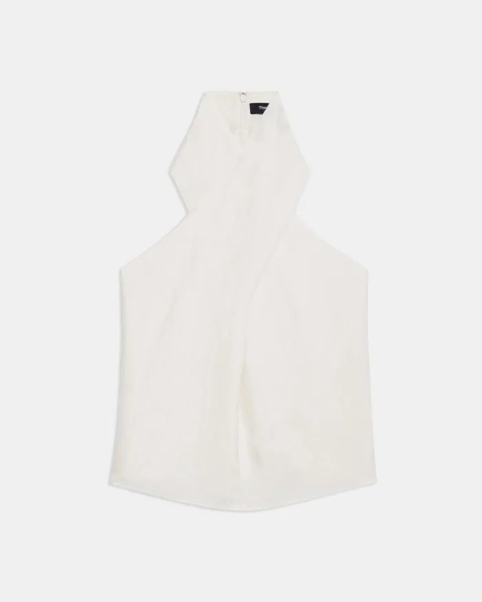 Theory Twisted Halter Top In Washed Twill Ivory Women Tops Theory Twisted Halter Top In Washed Twill Ivory Women Tops