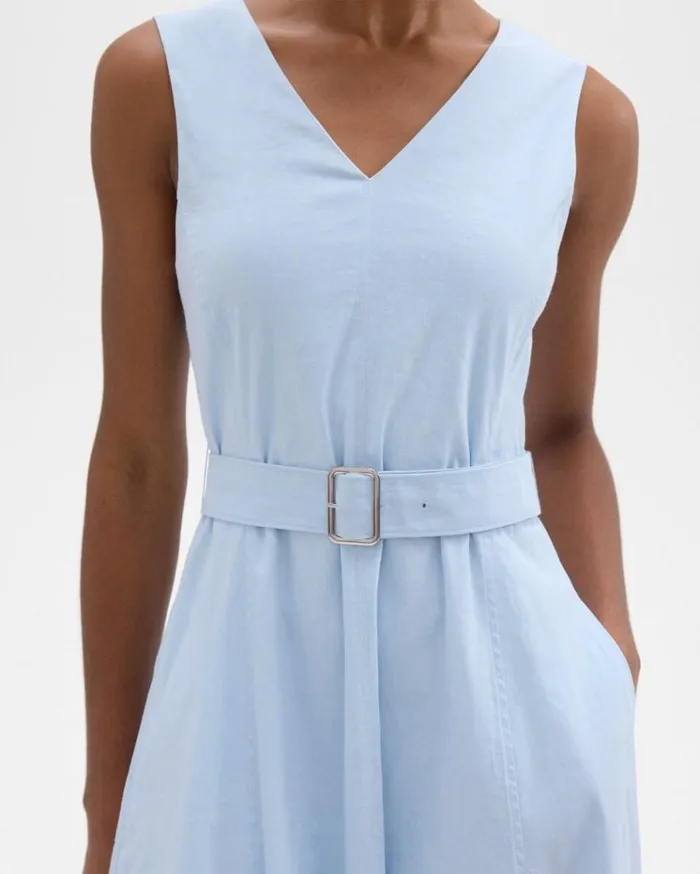 Theory VNeck Volume Dress In Good Linen Skylight Women Dresses
