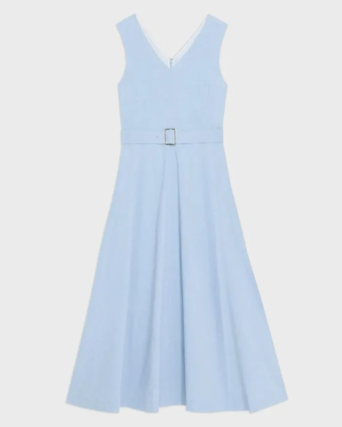 Theory VNeck Volume Dress In Good Linen Skylight Women Dresses