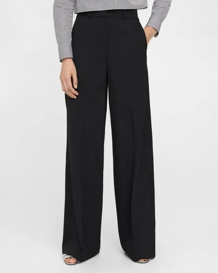 Theory WideLeg Pant In Textured Gabardine Black Women Pants Theory WideLeg Pant In Textured Gabardine Black Women Pants