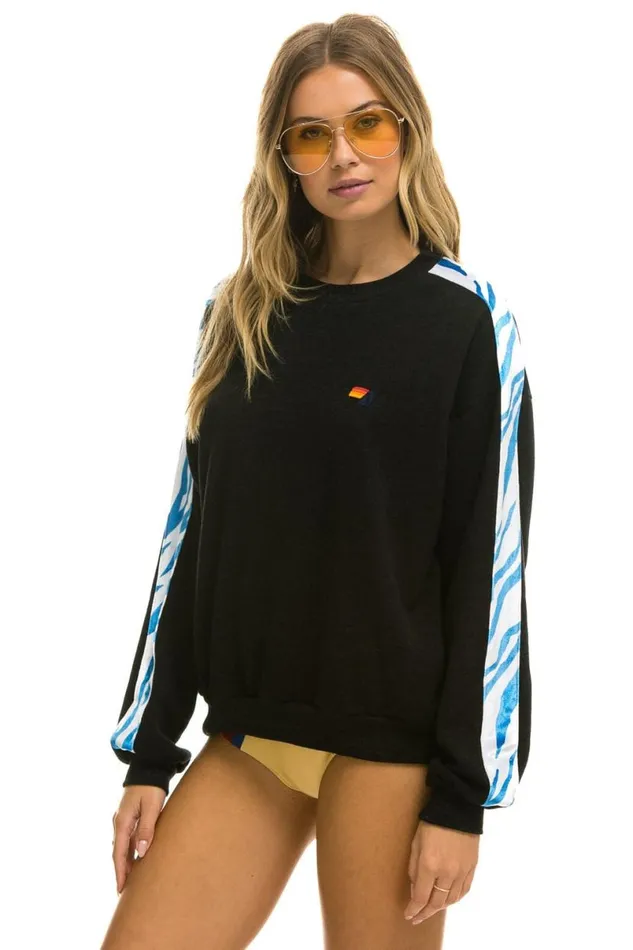 Tiger Stripe Relaxed Fit Crew Sweatshirt 8211 Black Blue Tiger WomenMen Aviator Nation Sweatshirts