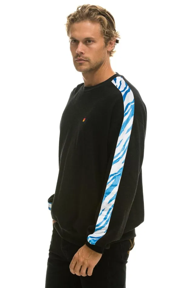 Tiger Stripe Relaxed Fit Crew Sweatshirt 8211 Black Blue Tiger WomenMen Aviator Nation Sweatshirts