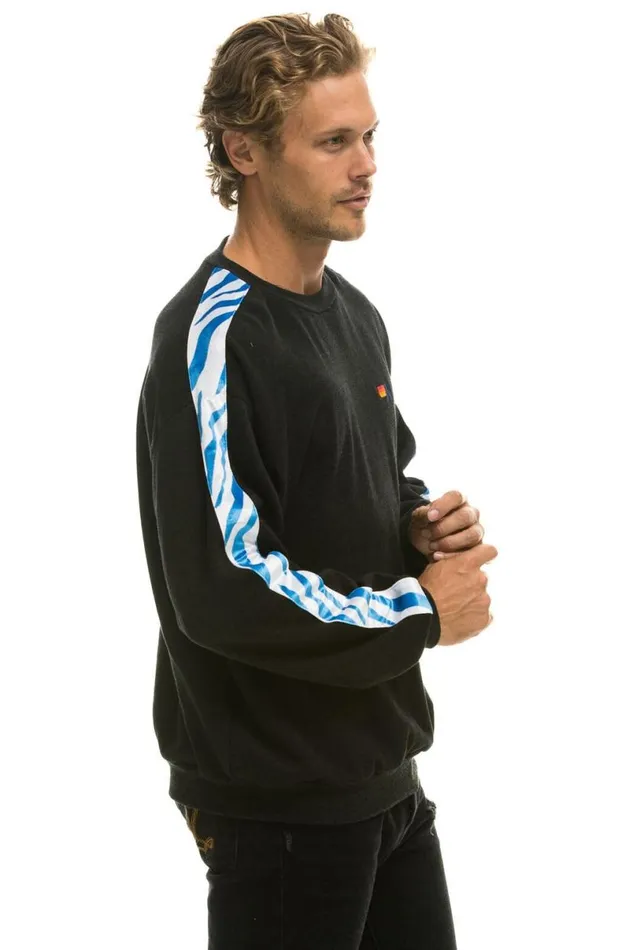 Tiger Stripe Relaxed Fit Crew Sweatshirt 8211 Black Blue Tiger WomenMen Aviator Nation Sweatshirts
