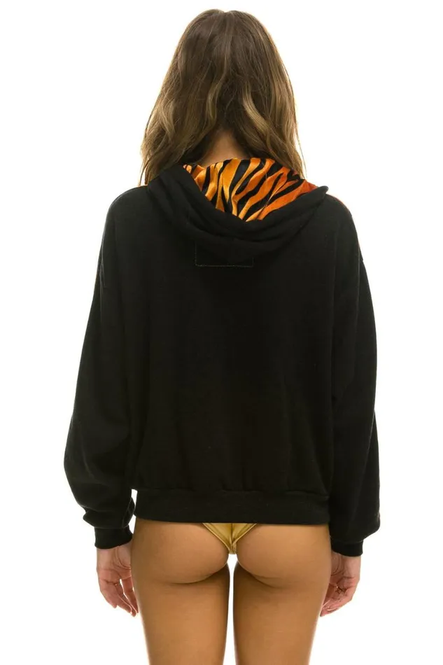Tiger Stripe Relaxed Zip Hoodie With Pockets 8211 Black Tiger WomenMen Aviator Nation Hoodies