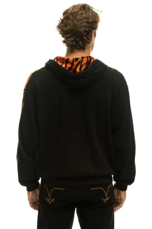 Tiger Stripe Relaxed Zip Hoodie With Pockets 8211 Black Tiger WomenMen Aviator Nation Hoodies