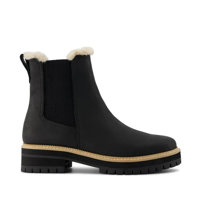 Toms Boots and Booties Bennet Boot Water Resistant Black Leather Faux Fur 8211 Women