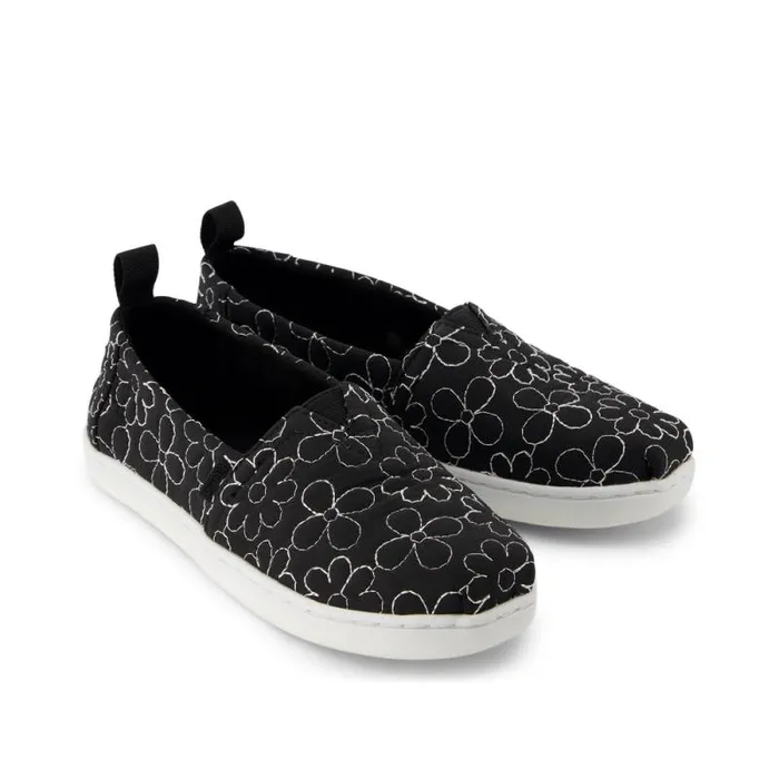 Toms TOMS Classics Alpargata Kids Shoe Black Quilted Daisy 8211 KidsWomen Toms TOMS Classics Alpargata Kids Shoe Black Quilted Daisy 8211 KidsWomen