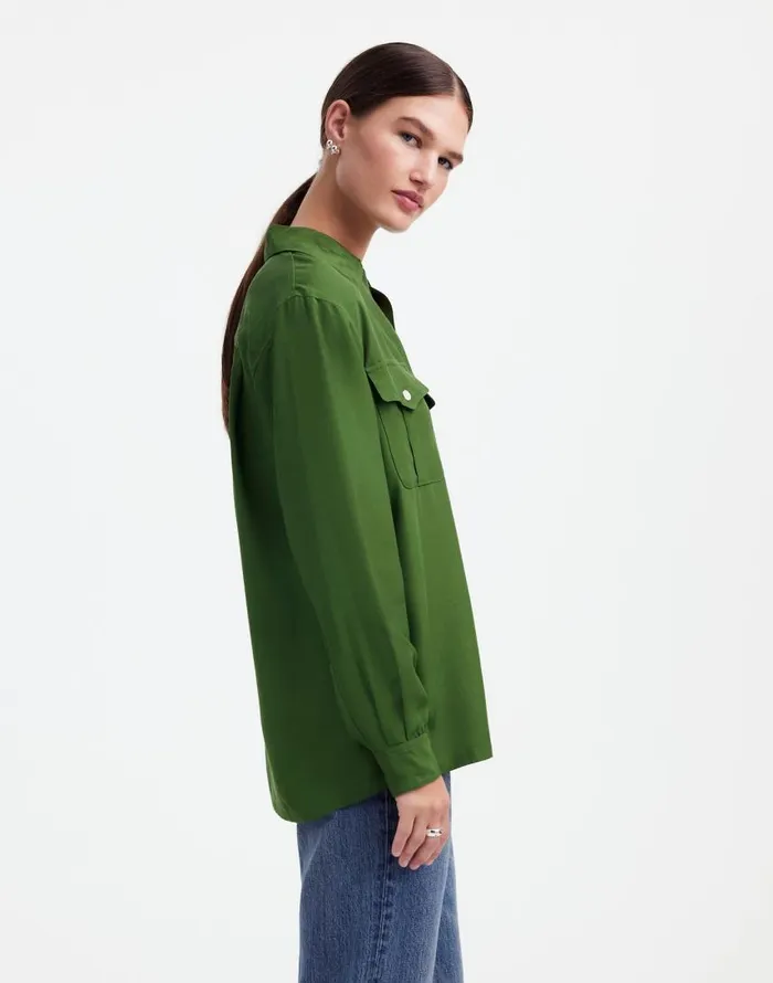 Tops and Shirts Women Madewell Alexa Chung For Madewell PleatPocket ButtonUp Shirt Dark Pine