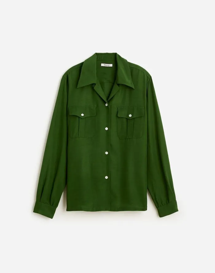 Tops and Shirts Women Madewell Alexa Chung For Madewell PleatPocket ButtonUp Shirt Dark Pine
