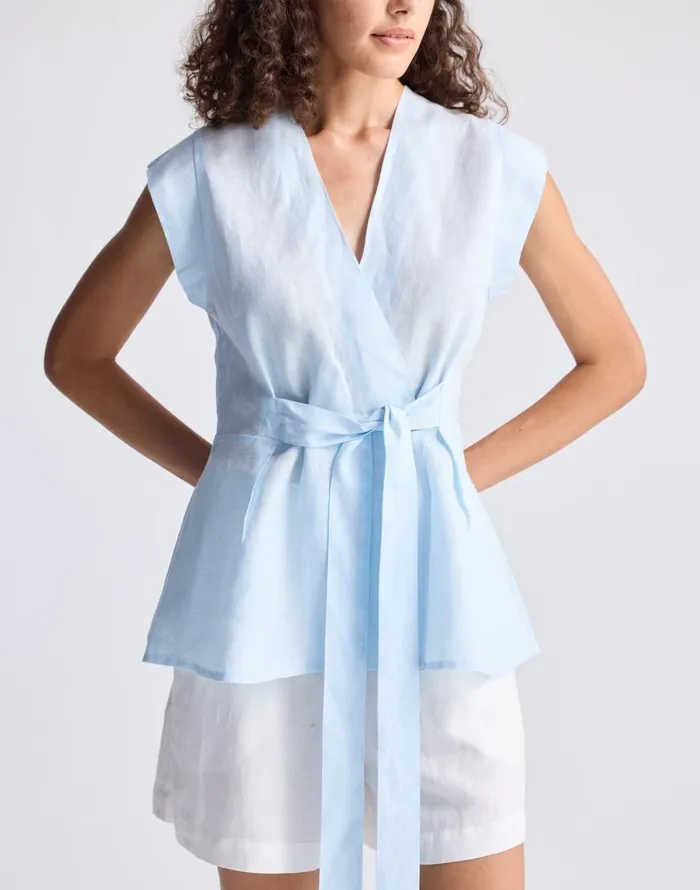 Tops and Shirts Women Madewell Reistor Power Moves Hemp Short Sleeve Top In Blue Light Blue