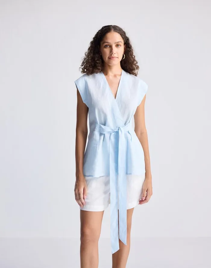 Tops and Shirts Women Madewell Reistor Power Moves Hemp Short Sleeve Top In Blue Light Blue