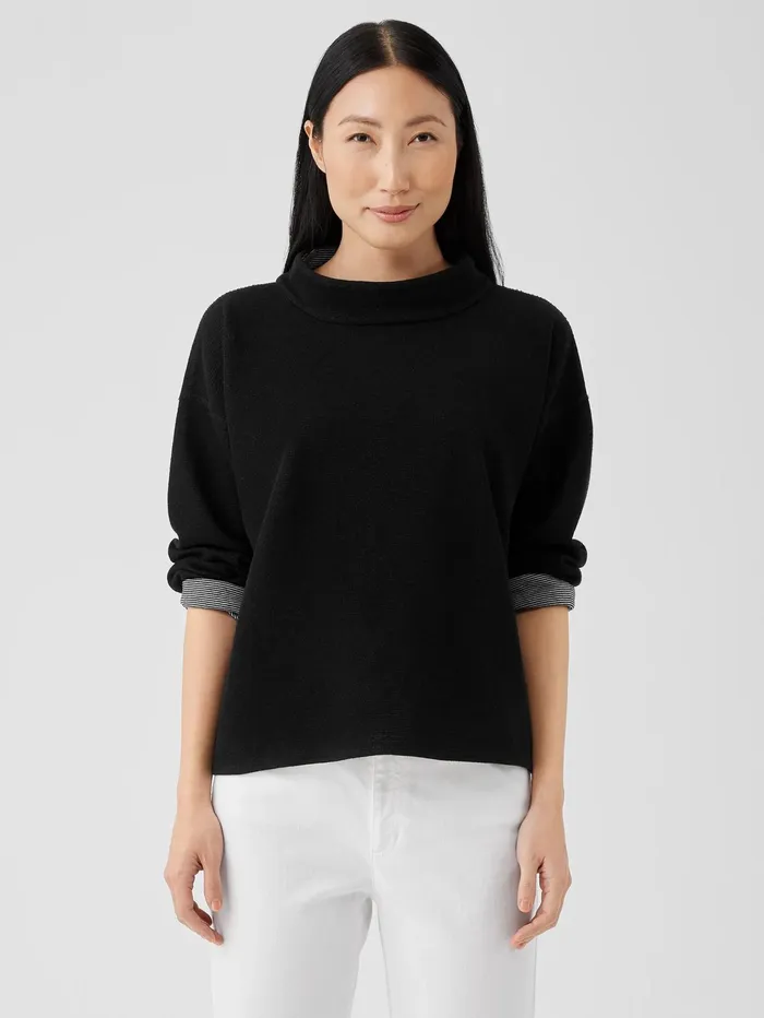 Tops and Tees Women Eileen Fisher Doubleknit Organic Cotton Stripe Reversible Top Black Tops and Tees Women Eileen Fisher Doubleknit Organic Cotton Stripe Reversible Top Black