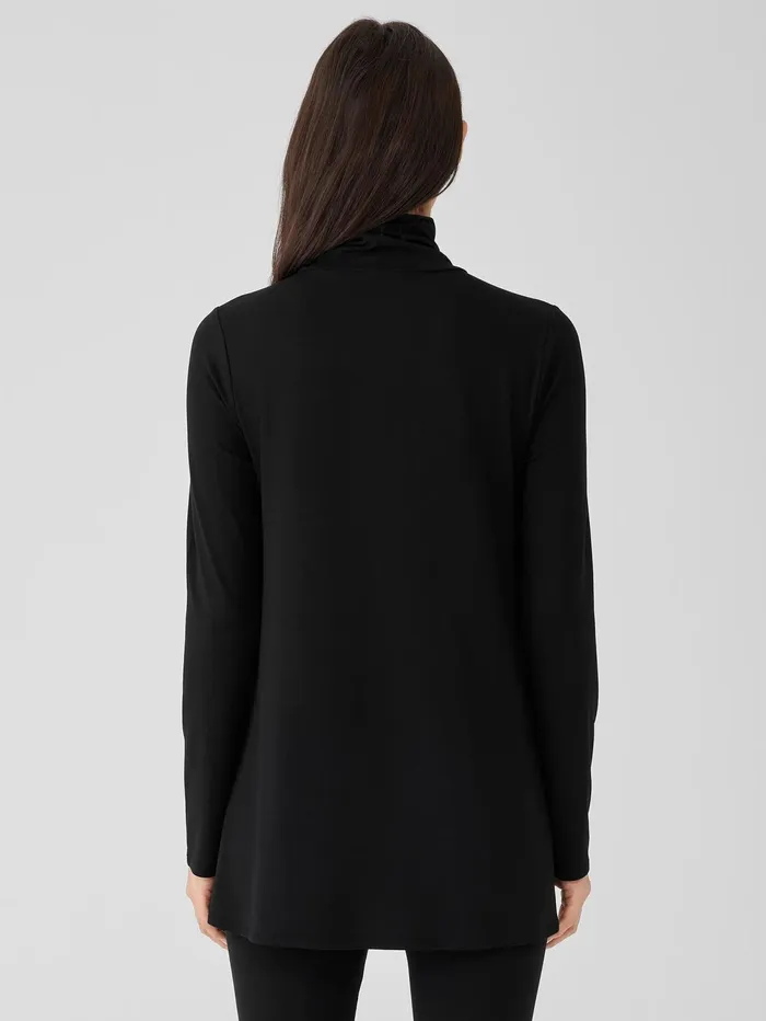 Tops and Tees Women Eileen Fisher Fine Jersey Scrunch Neck Long Top Black