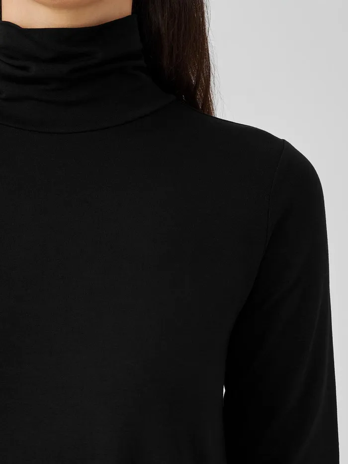 Tops and Tees Women Eileen Fisher Fine Jersey Scrunch Neck Long Top Black