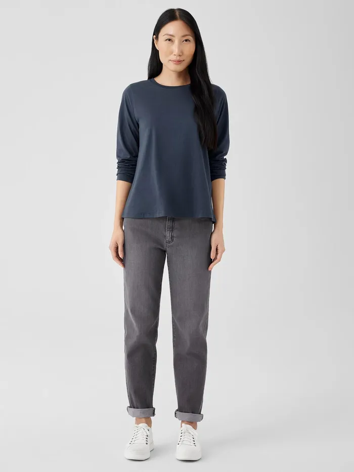 Tops and Tees Women Eileen Fisher Organic Pima Cotton Jersey LongSleeve Tee Ocean