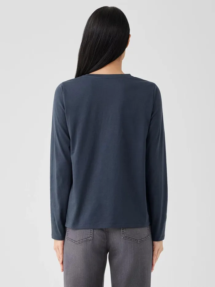 Tops and Tees Women Eileen Fisher Organic Pima Cotton Jersey LongSleeve Tee Ocean