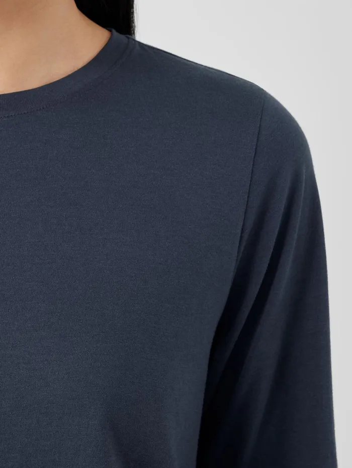 Tops and Tees Women Eileen Fisher Organic Pima Cotton Jersey LongSleeve Tee Ocean