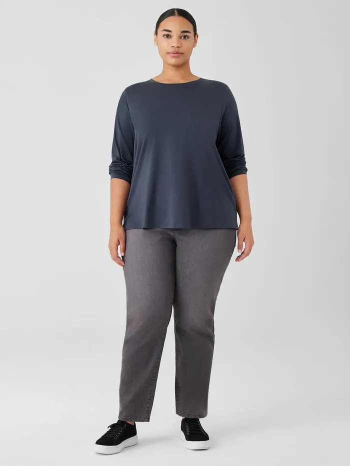 Tops and Tees Women Eileen Fisher Organic Pima Cotton Jersey LongSleeve Tee Ocean
