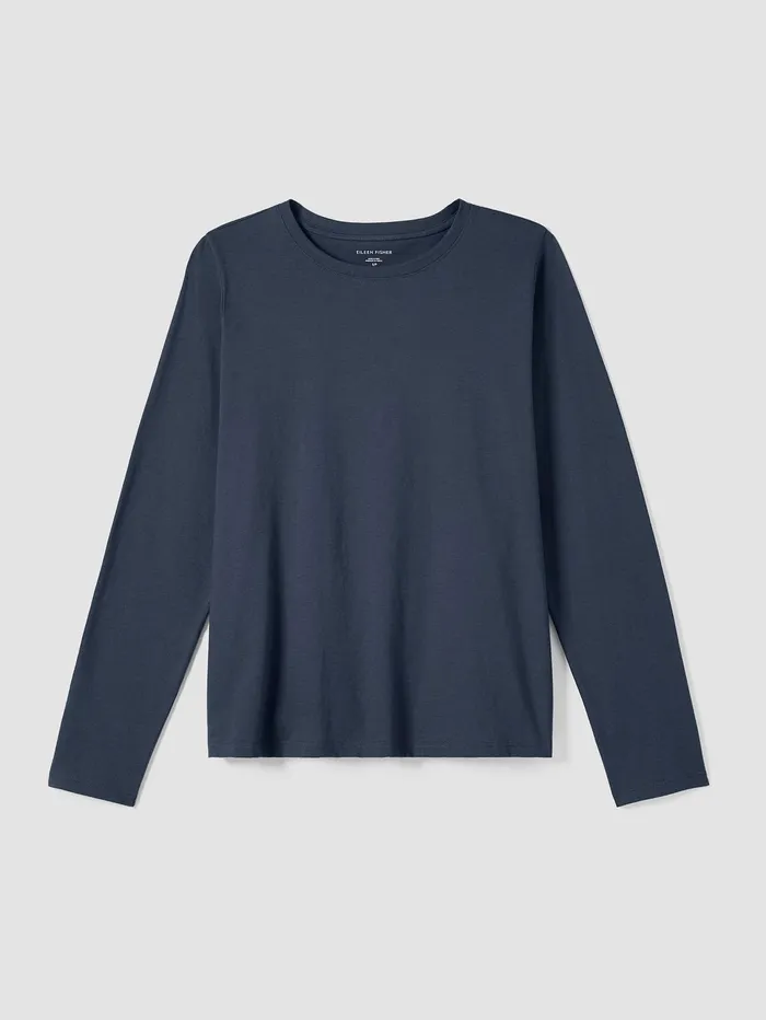 Tops and Tees Women Eileen Fisher Organic Pima Cotton Jersey LongSleeve Tee Ocean