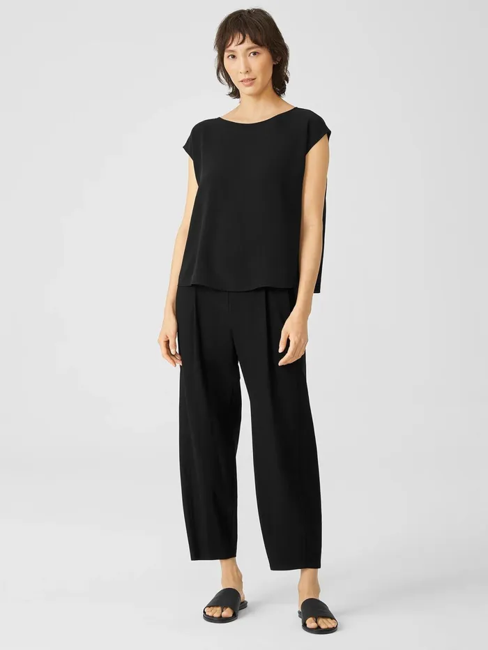 Tops and Tees Women Eileen Fisher Silk Georgette Crepe ShirredBack Top Black