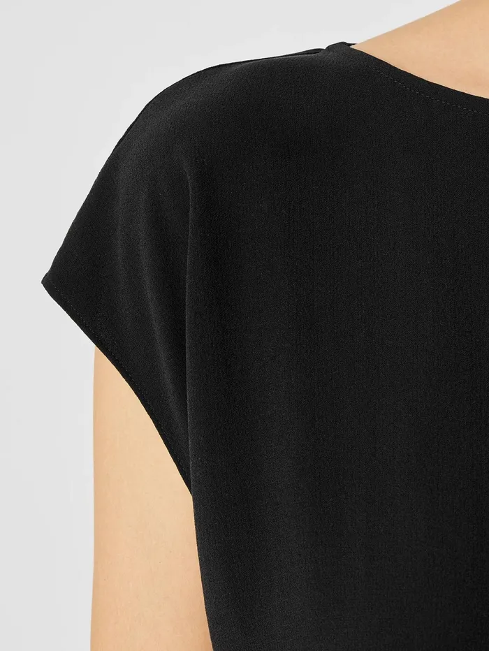 Tops and Tees Women Eileen Fisher Silk Georgette Crepe ShirredBack Top Black