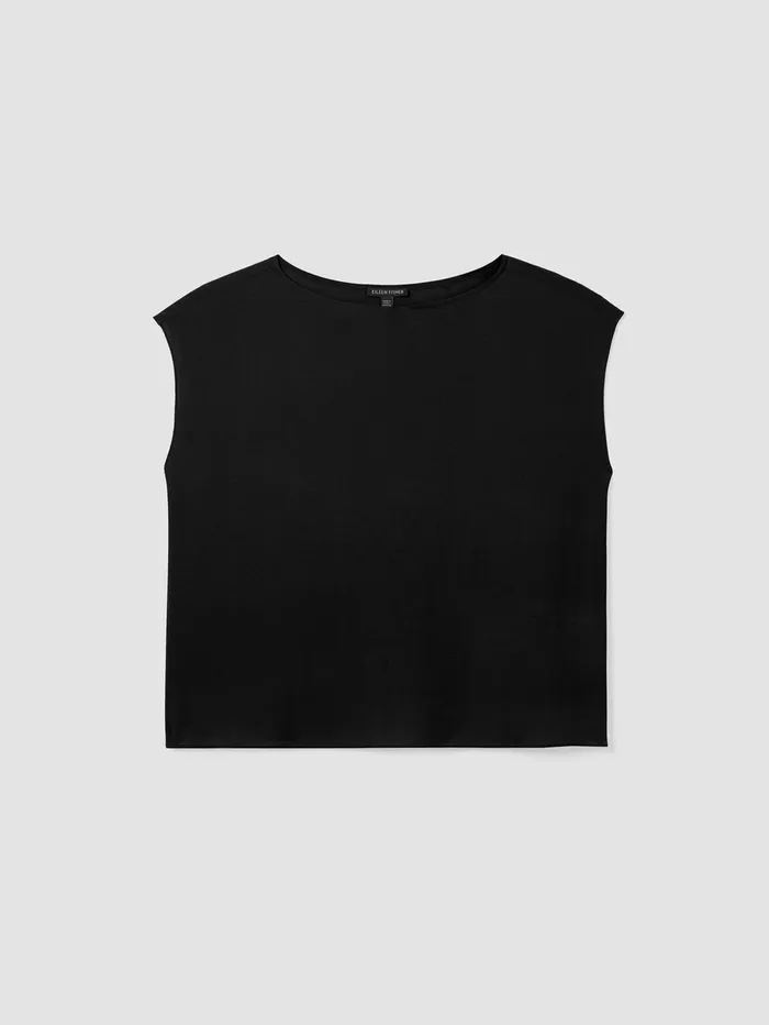 Tops and Tees Women Eileen Fisher Silk Georgette Crepe ShirredBack Top Black
