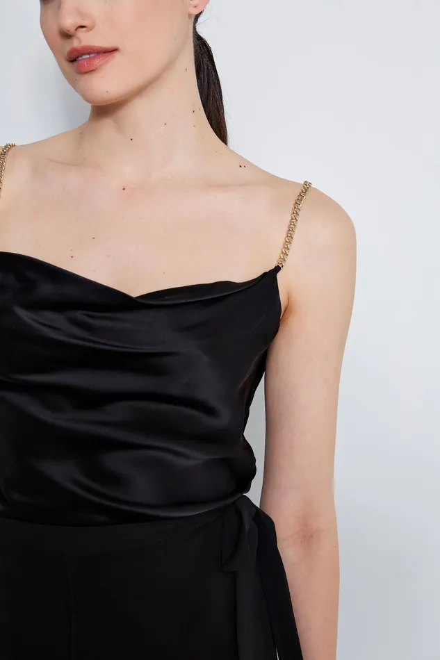 Tops Women Elie Tahari Silk Satin Chain Cami BLACK