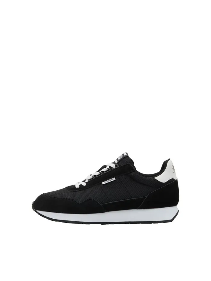 Trainers JACK and JONES Mens MESH FAUX SUEDE SNEAKERS Black Anthracite Casaul