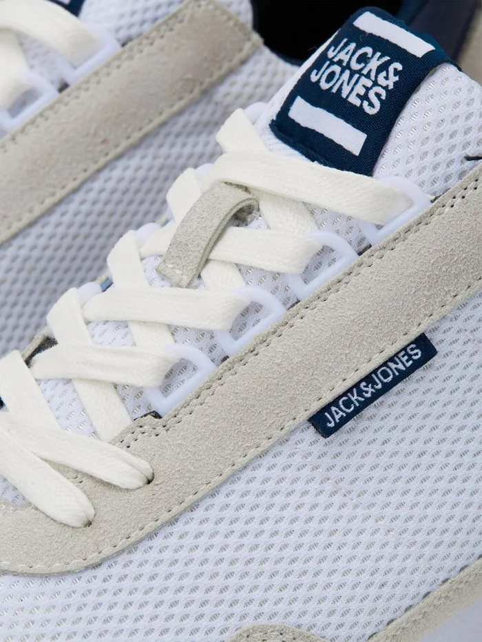 Trainers JACK and JONES Mens MESH FAUX SUEDE SNEAKERS White White Gift 4 You