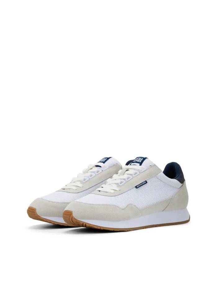 Trainers JACK and JONES Mens MESH FAUX SUEDE SNEAKERS White White Gift 4 You