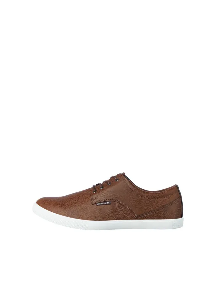 Trainers JACK and JONES Mens PU LEATHER SNEAKERS Brown Cognac Casaul