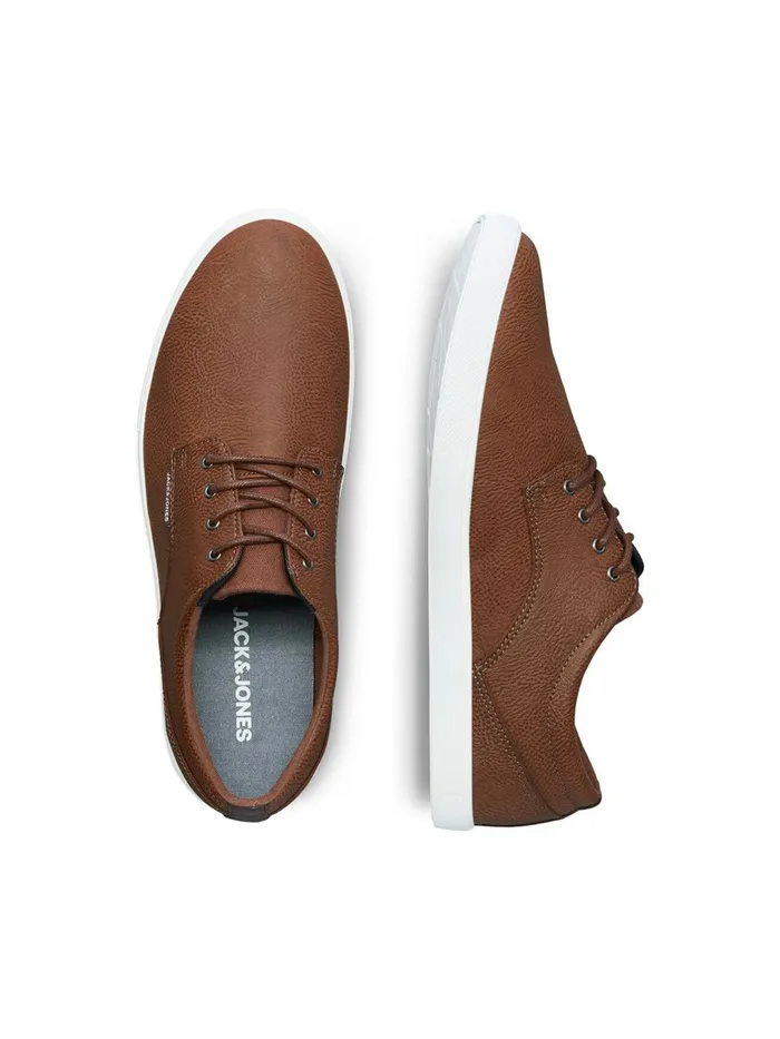 Trainers JACK and JONES Mens PU LEATHER SNEAKERS Brown Cognac Casaul