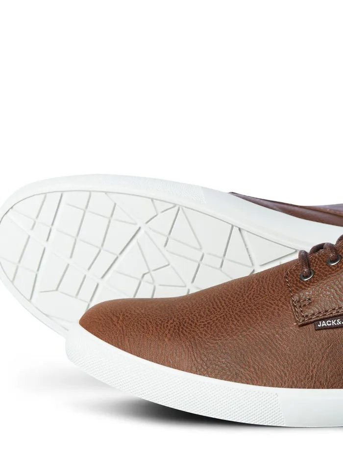 Trainers JACK and JONES Mens PU LEATHER SNEAKERS Brown Cognac Casaul