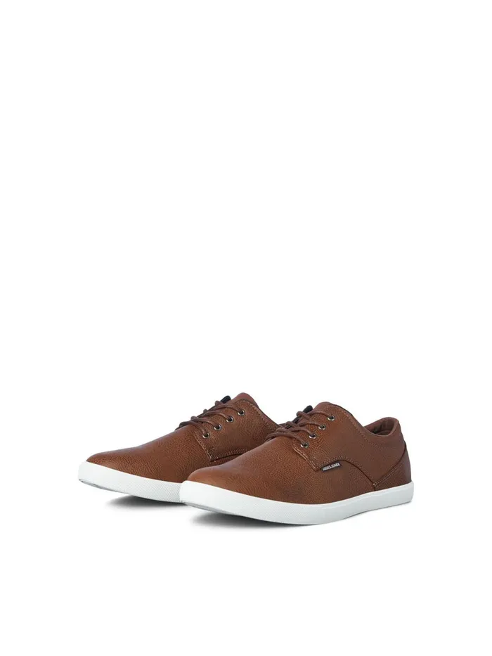 Trainers JACK and JONES Mens PU LEATHER SNEAKERS Brown Cognac Casaul