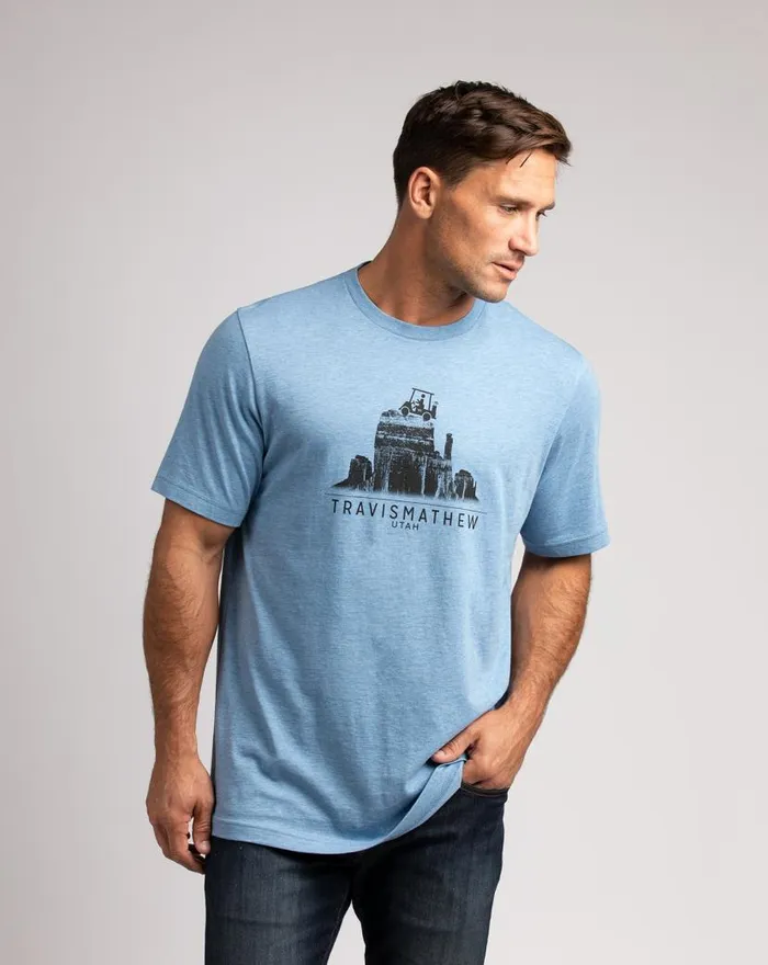 TravisMathew ACROSS THE PLATEAU TEE Heather Blue Men Tees