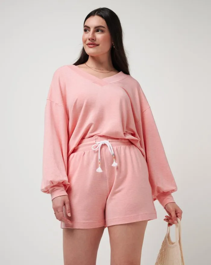 TravisMathew BEACH CRAZE CLOUD TERRY SHORT Heather Shell Pink Women Shorts TravisMathew BEACH CRAZE CLOUD TERRY SHORT Heather Shell Pink Women Shorts