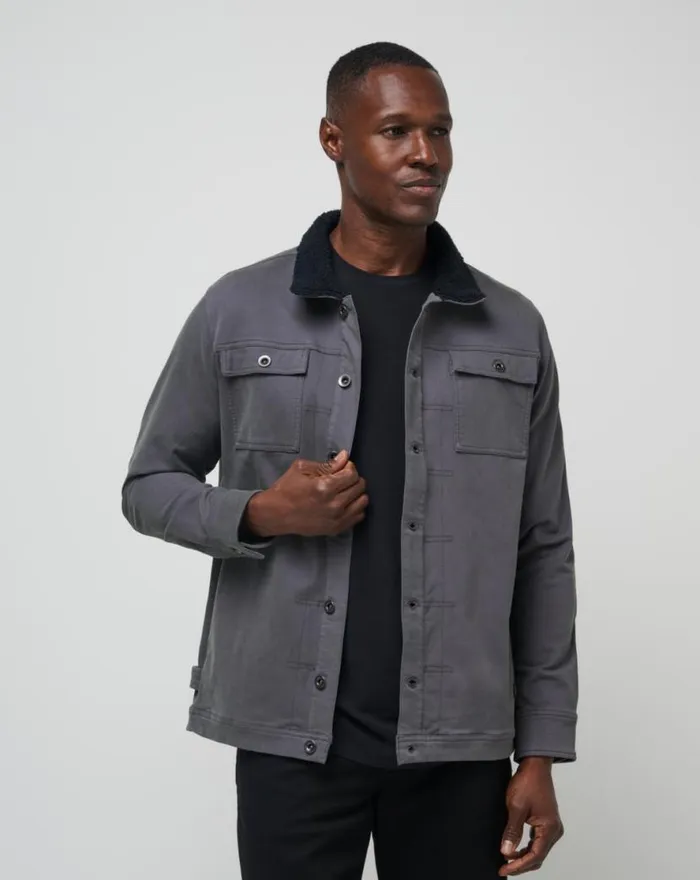 TravisMathew CLOUD DENIM SHERPA JACKET Grey Pinstripe Men Jackets