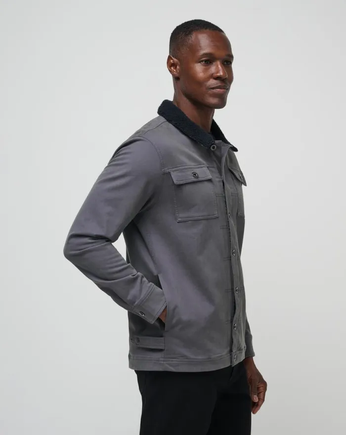 TravisMathew CLOUD DENIM SHERPA JACKET Grey Pinstripe Men Jackets TravisMathew CLOUD DENIM SHERPA JACKET Grey Pinstripe Men Jackets