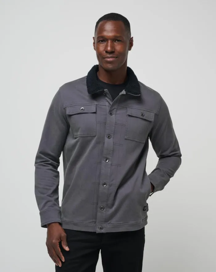 TravisMathew CLOUD DENIM SHERPA JACKET Grey Pinstripe Men Jackets TravisMathew CLOUD DENIM SHERPA JACKET Grey Pinstripe Men Jackets