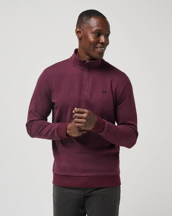 TravisMathew CLOUD QUARTER ZIP 20 Heather Dark Red Men Quarter Zips