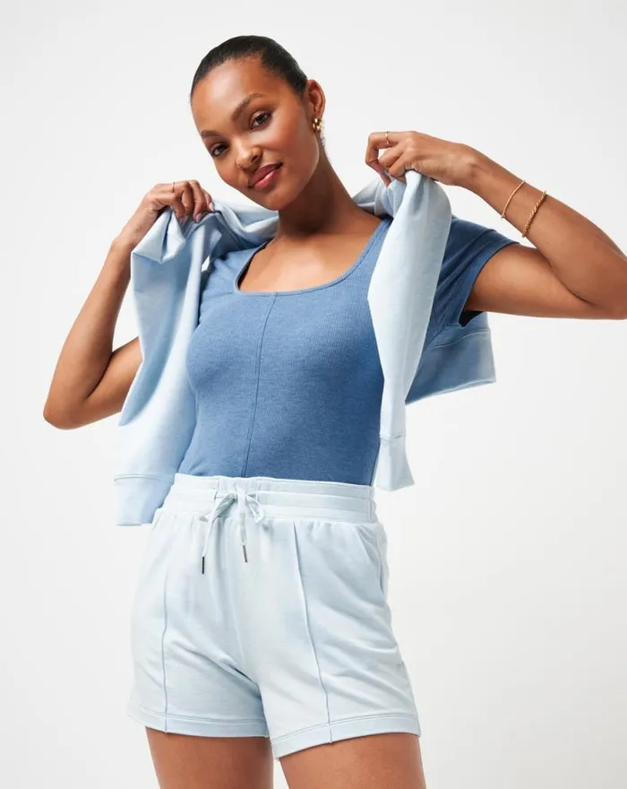 TravisMathew CLOUD RIB TRANQUILITY TEE Heather Copen Blue Women Shirts and Tops TravisMathew CLOUD RIB TRANQUILITY TEE Heather Copen Blue Women Shirts and Tops