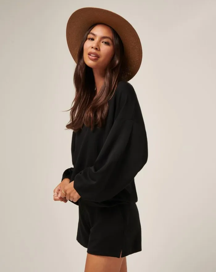 TravisMathew CLOUD TERRY VNECK TOP Black Women Shirts and Tops