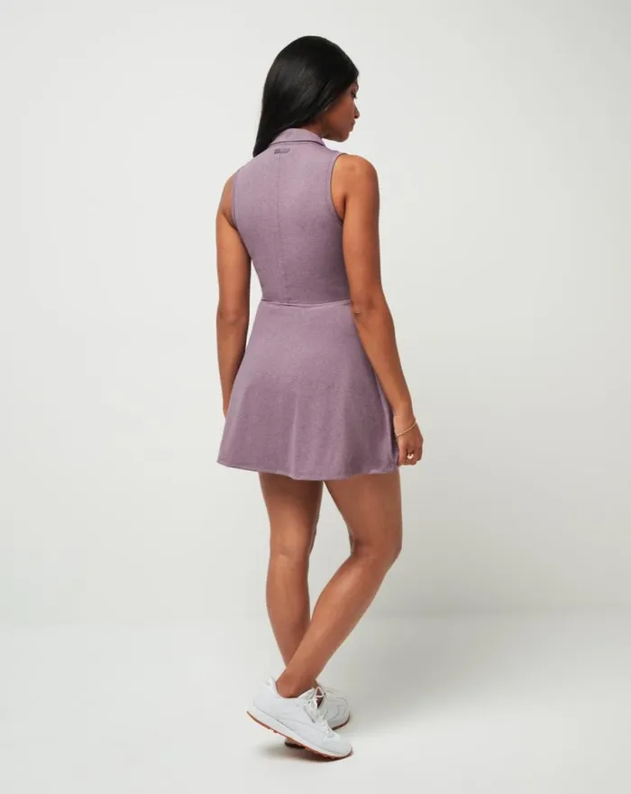 TravisMathew MOVEKNIT SLEEVELESS POLO DRESS 20 Heather Moonscape Women Dresses TravisMathew MOVEKNIT SLEEVELESS POLO DRESS 20 Heather Moonscape Women Dresses