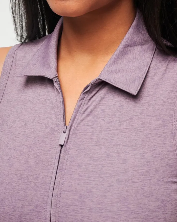 TravisMathew MOVEKNIT SLEEVELESS POLO DRESS 20 Heather Moonscape Women Dresses TravisMathew MOVEKNIT SLEEVELESS POLO DRESS 20 Heather Moonscape Women Dresses