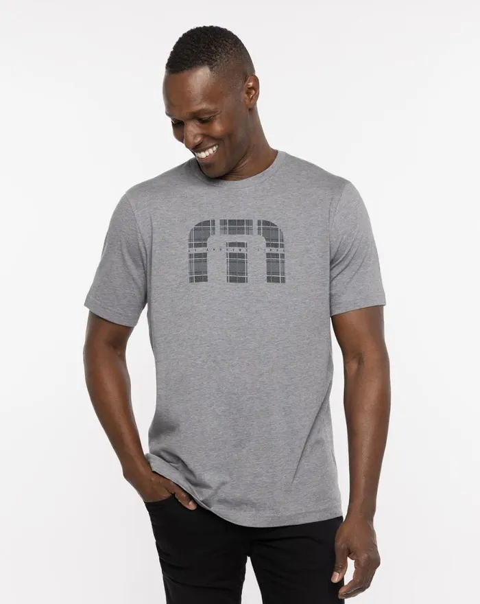TravisMathew ST ANDREWS SHADOWY PLAID TEE Heather Grey Men Tees